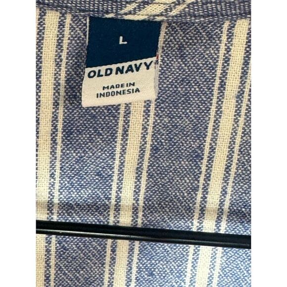 Old Navy Linen Blend Wrap Dress Blue White Stripe Puff Sleeve Size Large Lined - Picture 5 of 7